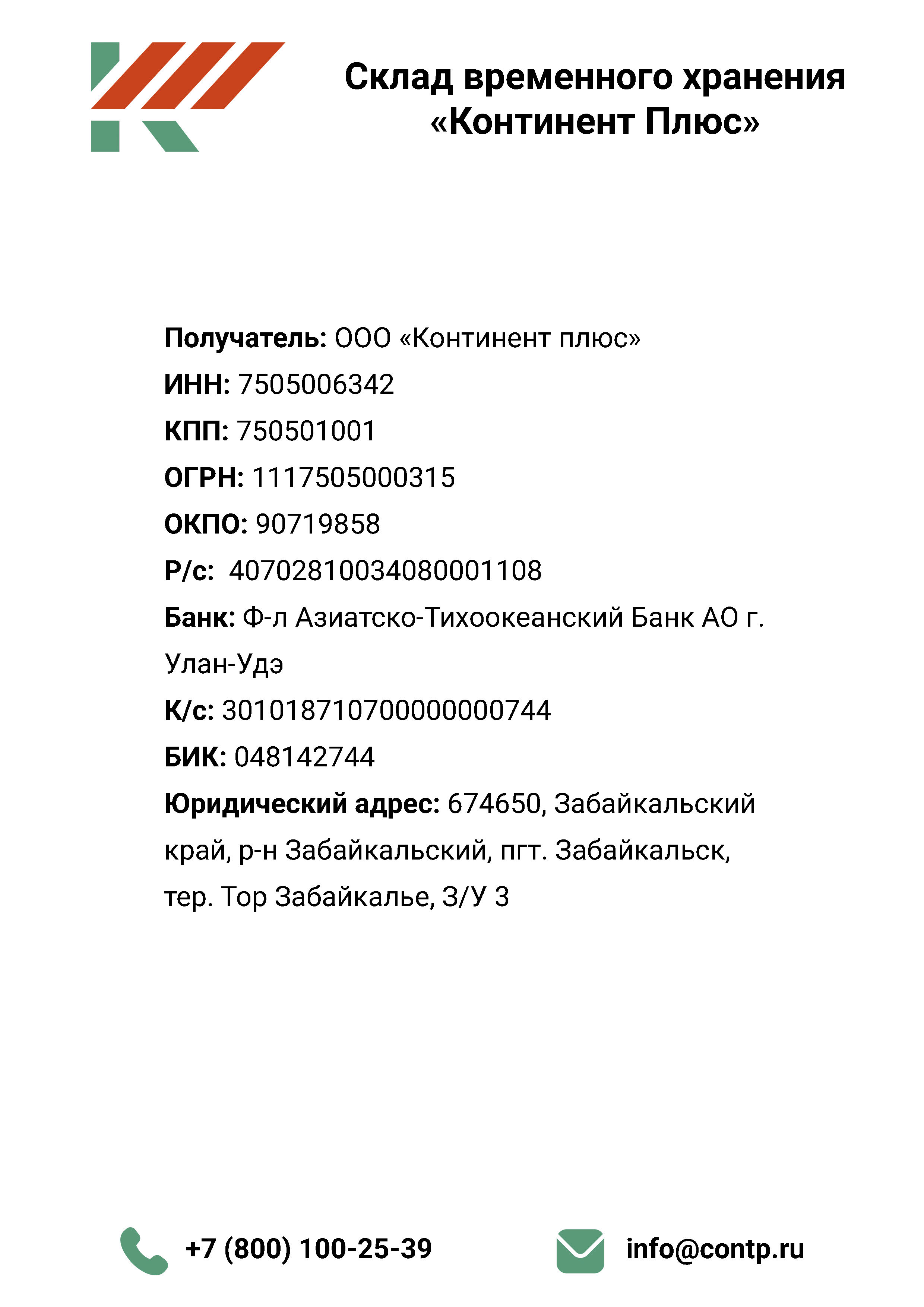 Карточка с реквизитами компании